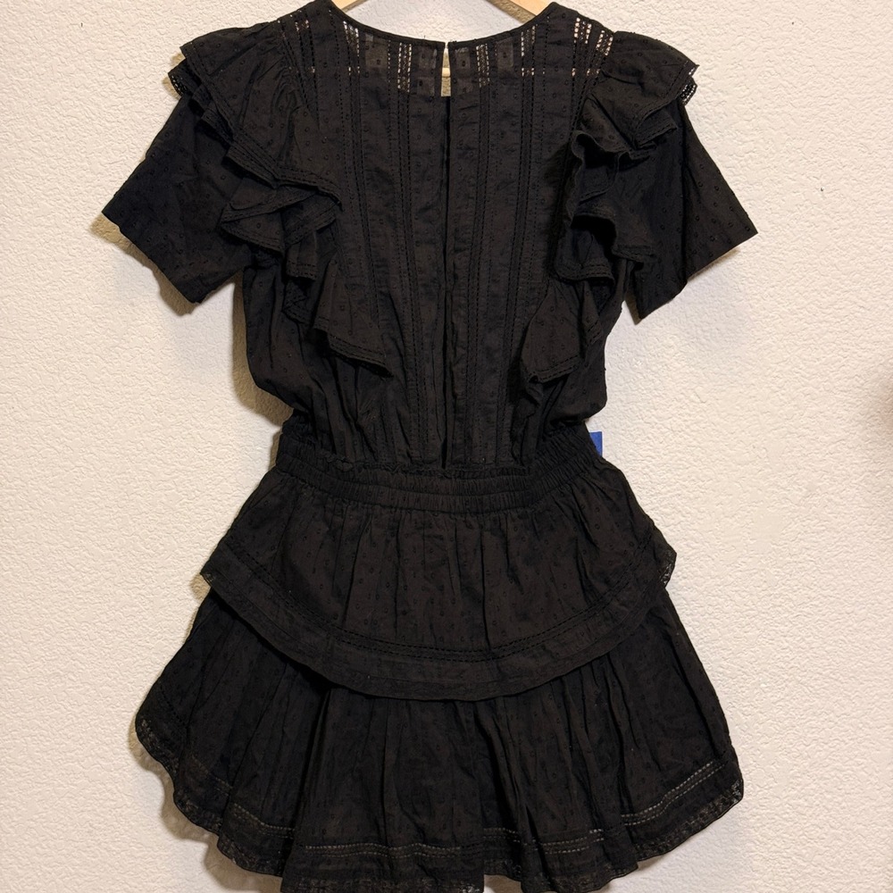 LoveShackFancy Natasha Heritage Cotton Mini Dress Womens M Black Ruffle
